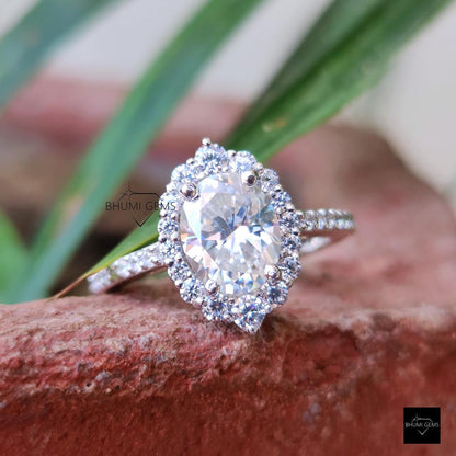 3.96 TCW Oval Cut Moissanite Engagement Ring | Bhumi Gems