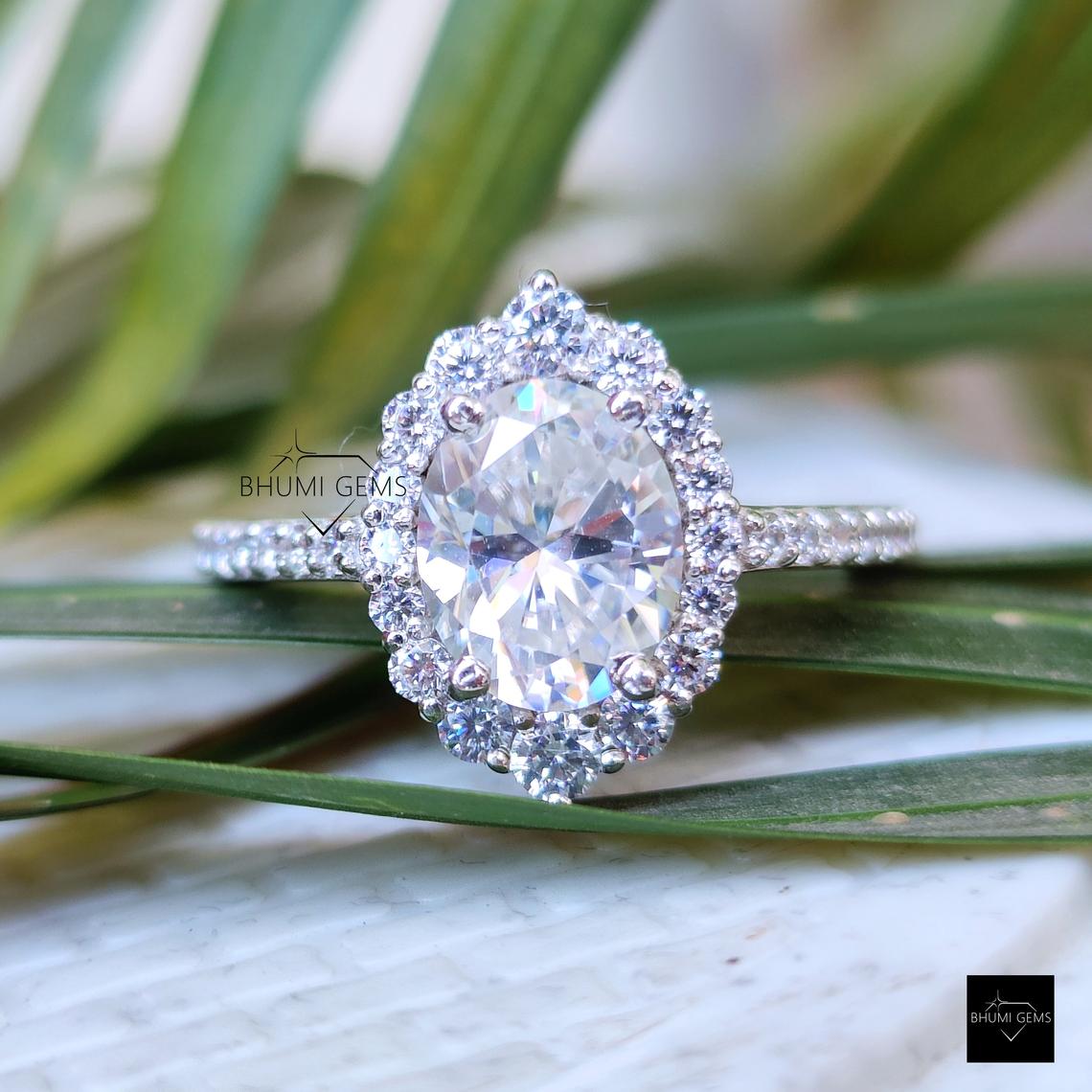 3.36TCW Oval Cut Moissanite Engagement Ring - view 2