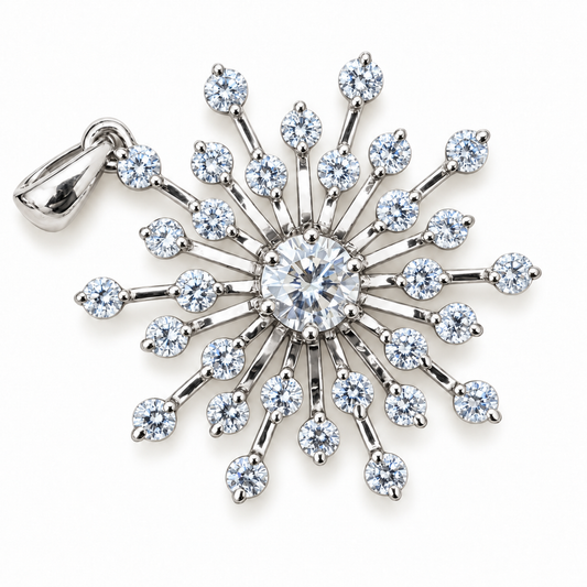 3.14 TCW round moissanite starburst pendant in white gold