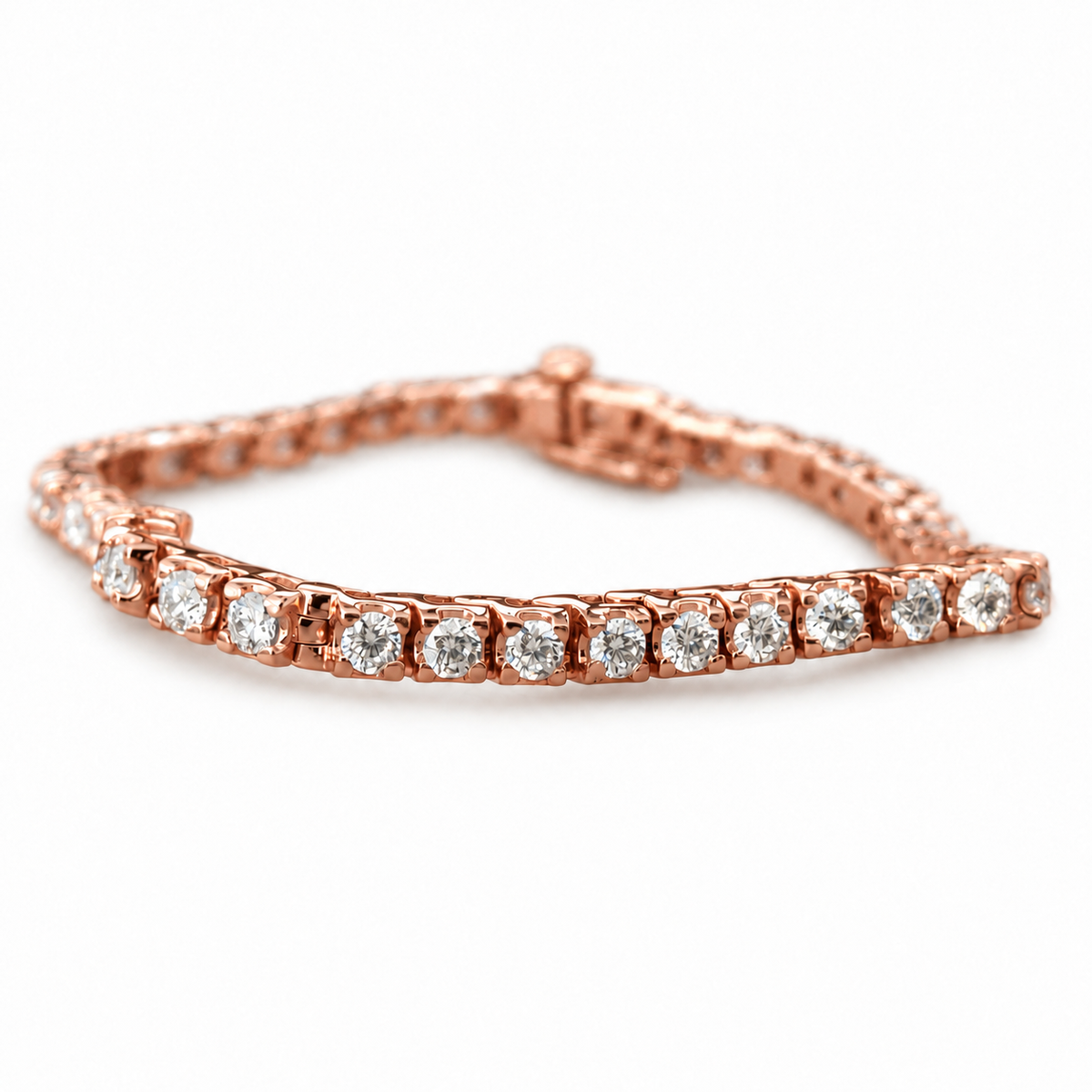 3.19 TCW round moissanite four-prong tennis bracelet in rose gold