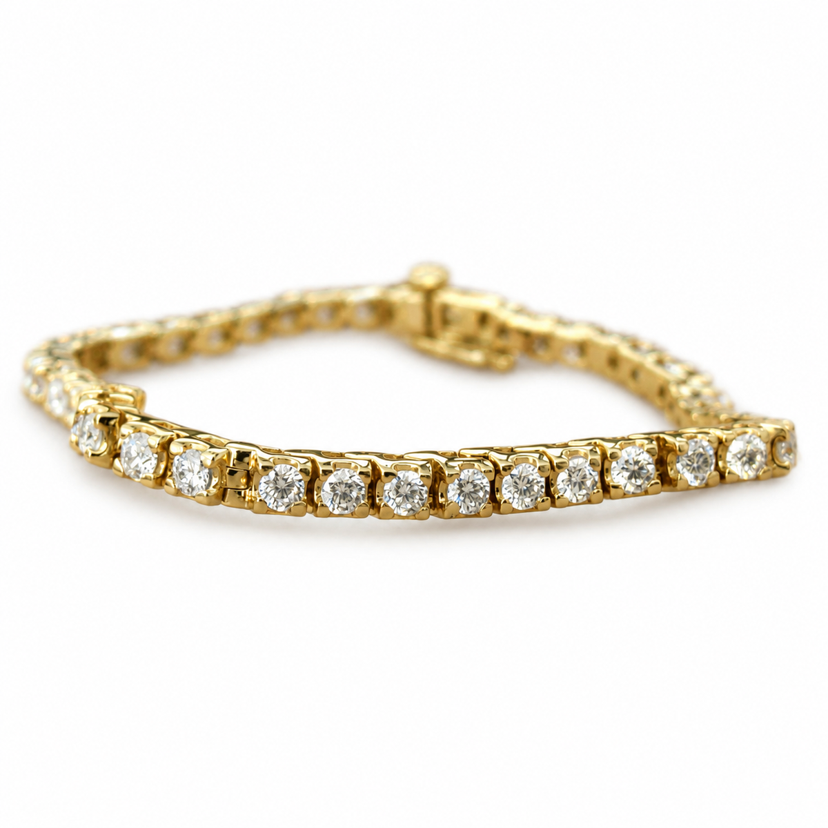 3.19 TCW round moissanite four-prong tennis bracelet in yellow gold