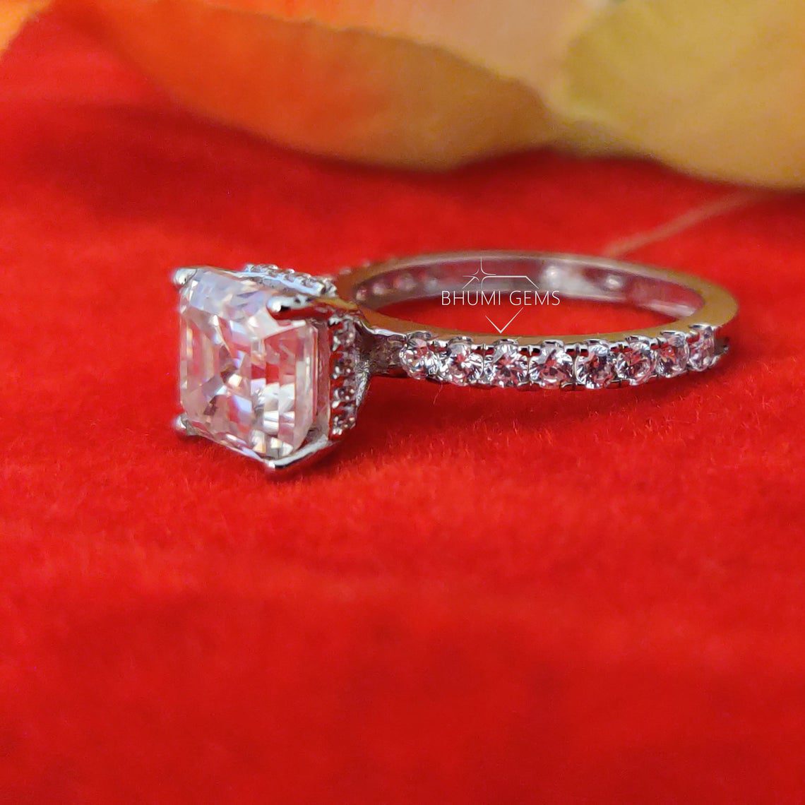 3CT Asscher Colorless Moissanite Engagement Ring - view 5