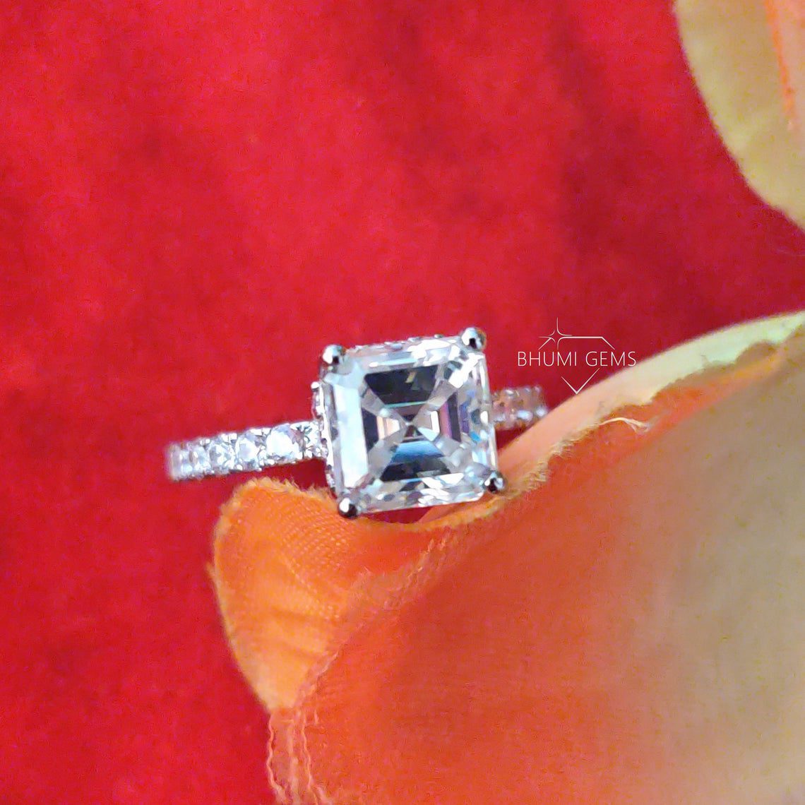 3CT Asscher Colorless Moissanite Engagement Ring - view 3