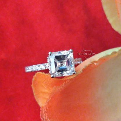 3CT Asscher Colorless Moissanite Engagement Ring - view 3