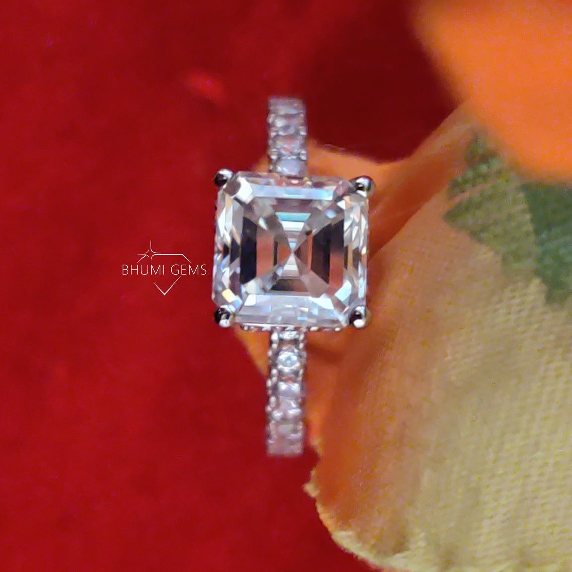 3CT Asscher Colorless Moissanite Engagement Ring - view 2