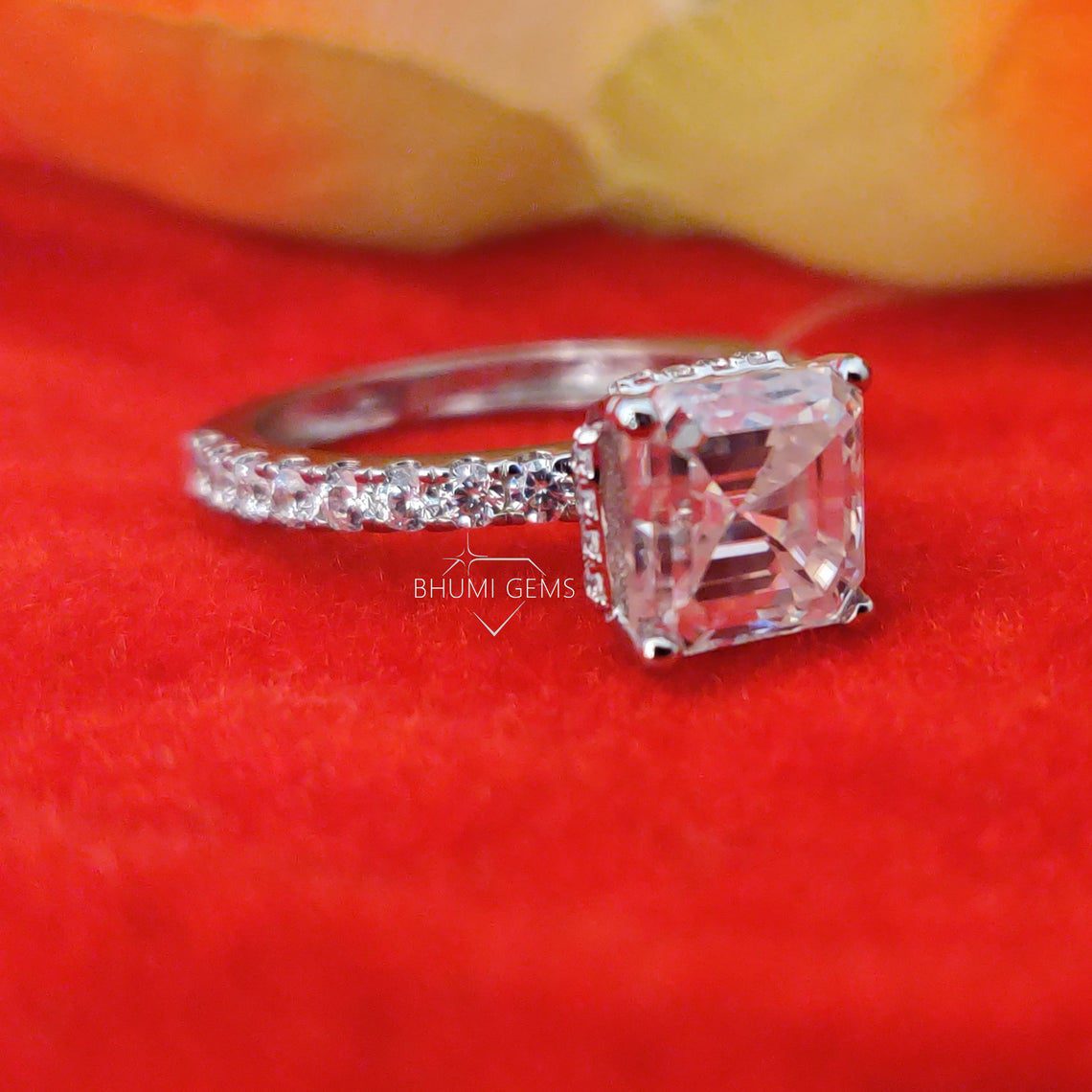 3CT Asscher Colorless Moissanite Engagement Ring - view 4