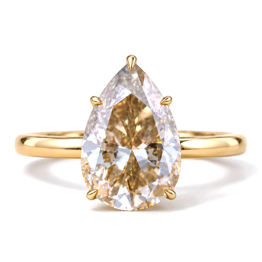 3 CT champagne pear moissanite engagement ring in yellow gold