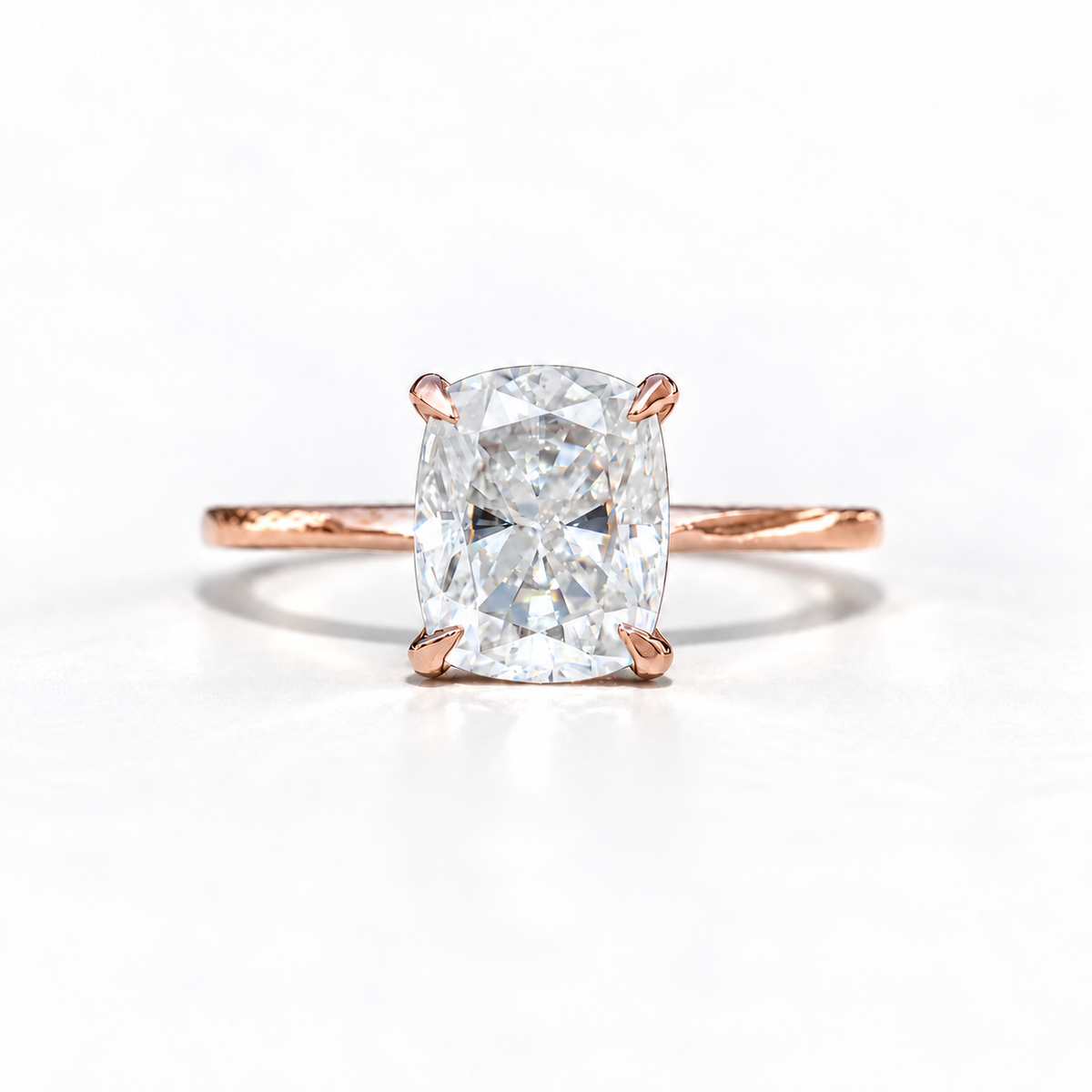 3 CT elongated cushion moissanite engagement ring with plain band in rose gold