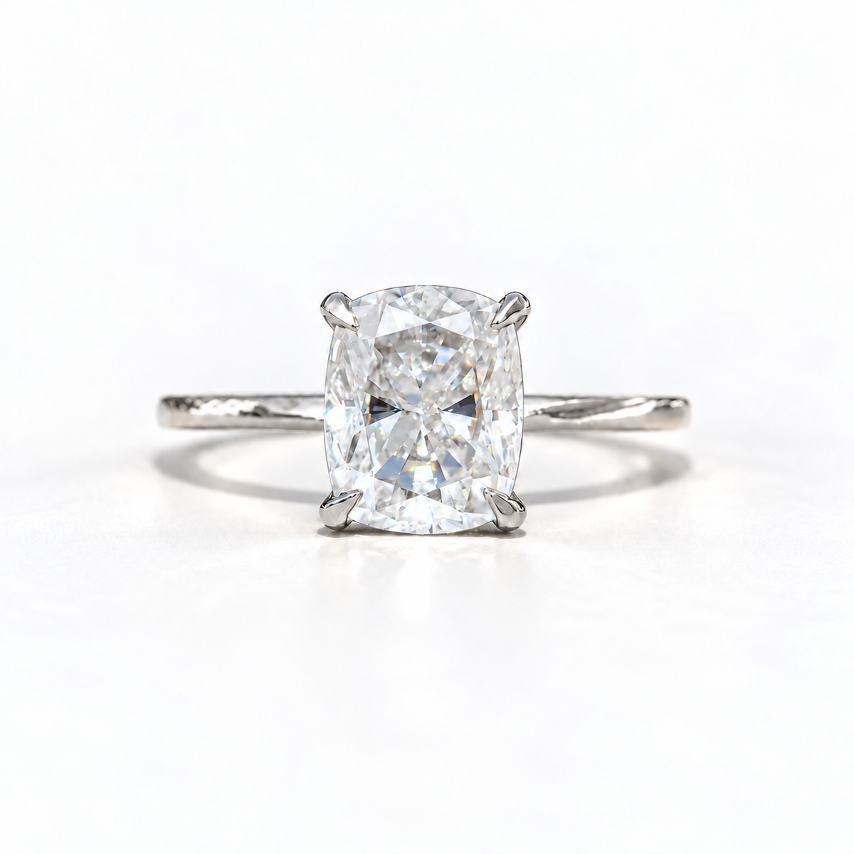 3 CT elongated cushion moissanite engagement ring with plain band in white gold