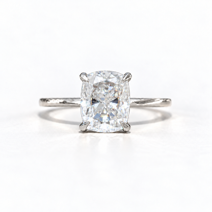 3 CT elongated cushion moissanite engagement ring with plain band in white gold