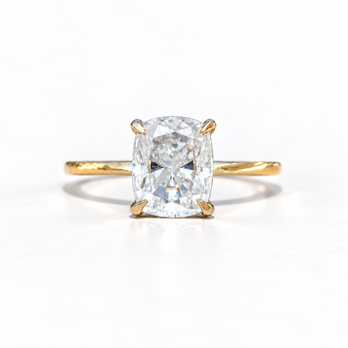 3 CT elongated cushion moissanite engagement ring with plain band in yellow gold