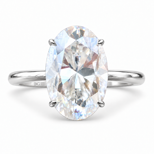 3 CT elongated oval moissanite solitaire engagement ring in white gold