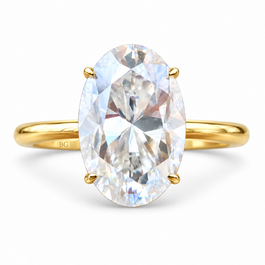 3 CT elongated oval moissanite solitaire engagement ring in yellow gold
