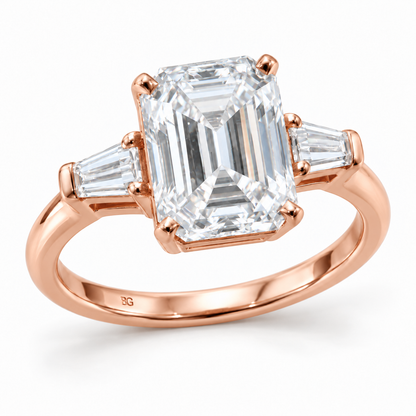 Emerald Cut Moissanite Three Stone Engagement Ring