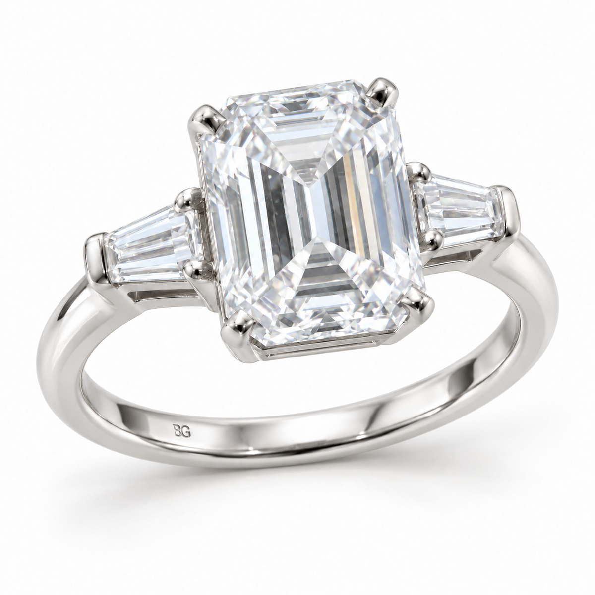 Emerald Cut Moissanite Three Stone Engagement Ring