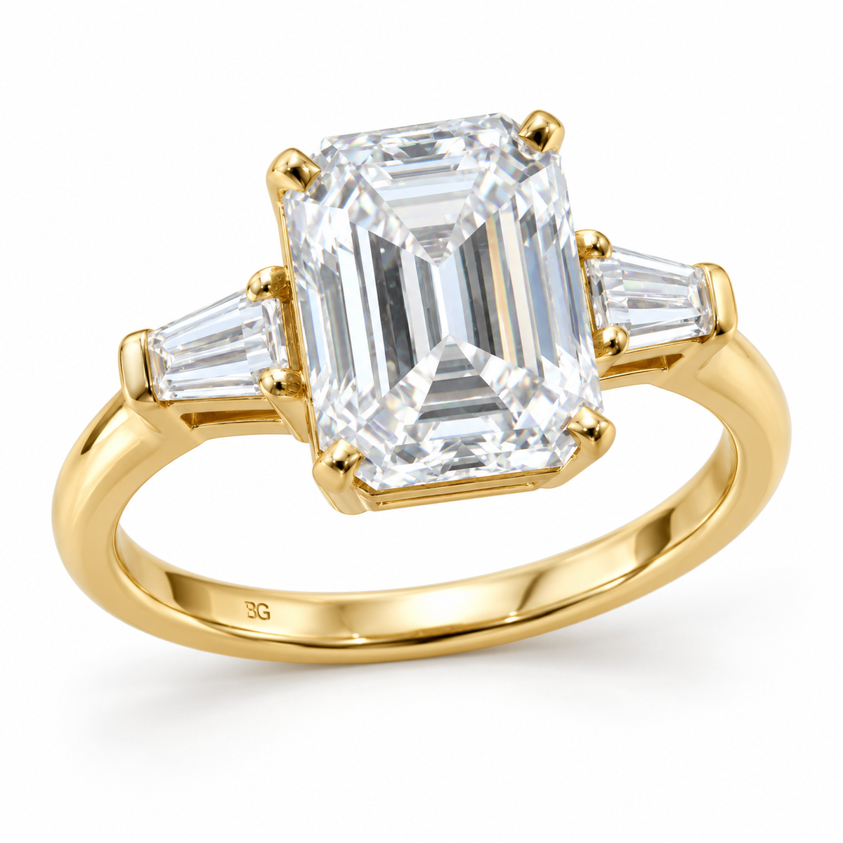 Emerald Cut Moissanite Three Stone Engagement Ring