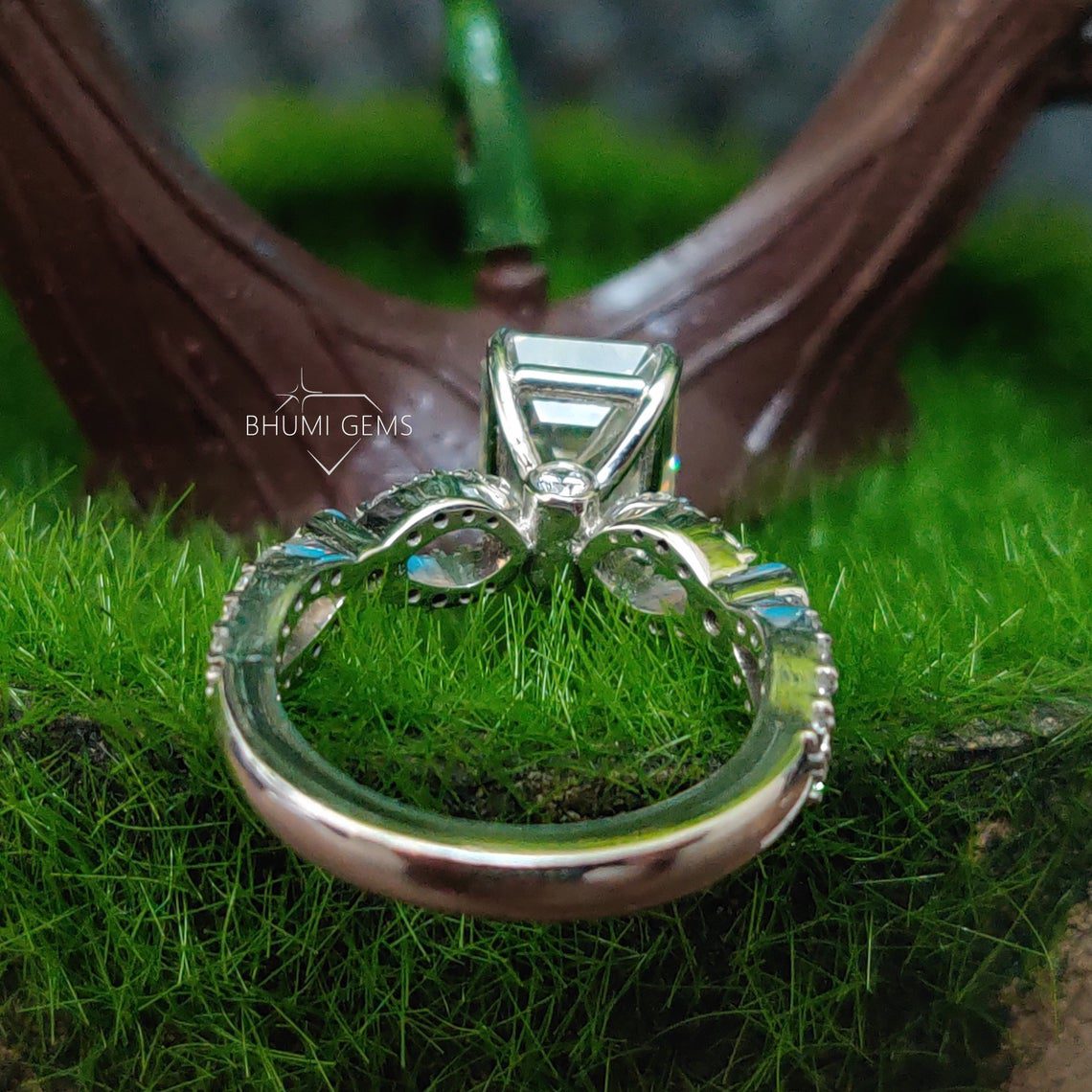 3CT Emerald Colorless Moissanite Engagement Ring - view 5