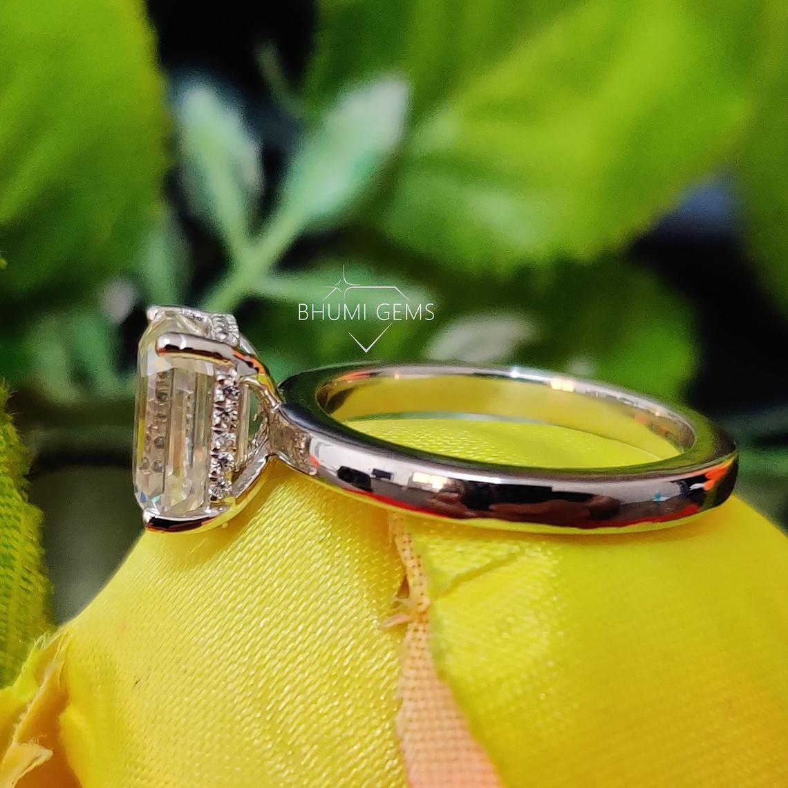 3CT Emerald Colorless Solitaire Moissanite Ring - view 5