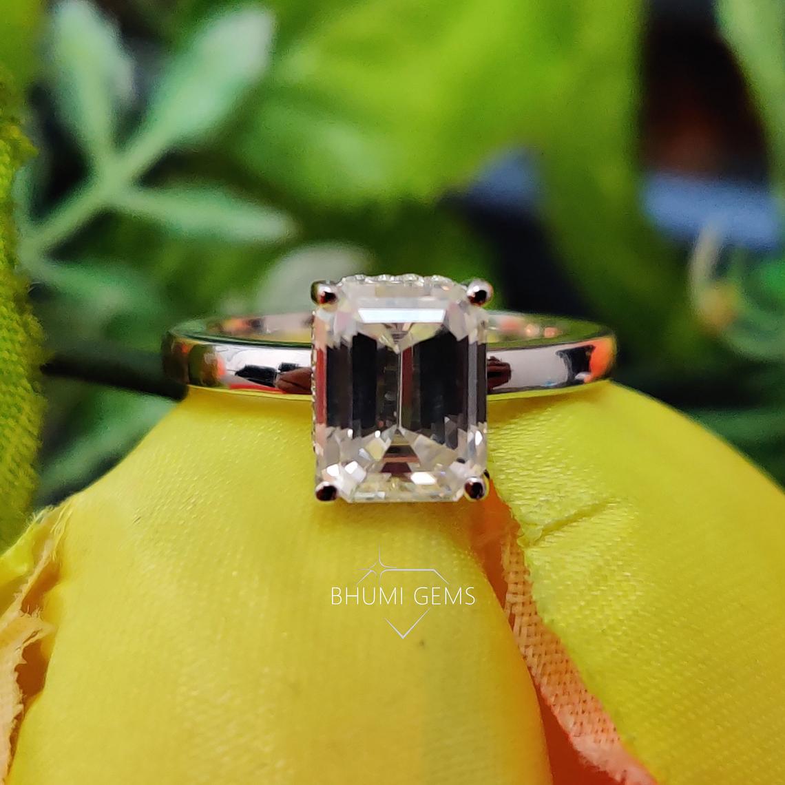 3CT Emerald Colorless Solitaire Moissanite Ring - view 2