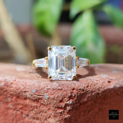 3CT Emerald Cut Moissanite Three Stone Engagement Ring - view 4