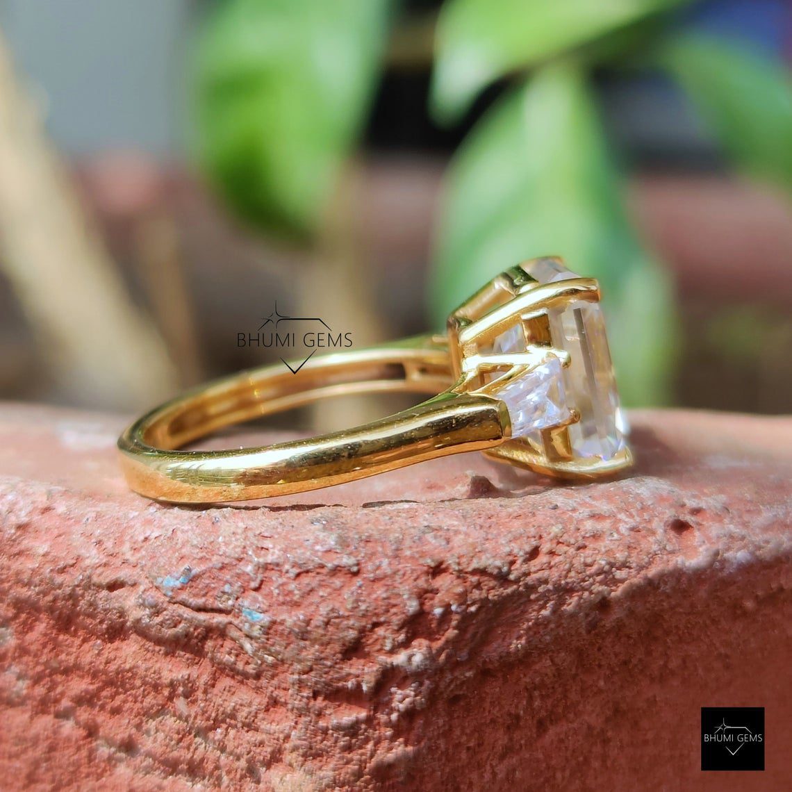 3CT Emerald Cut Moissanite Three Stone Engagement Ring - view 5