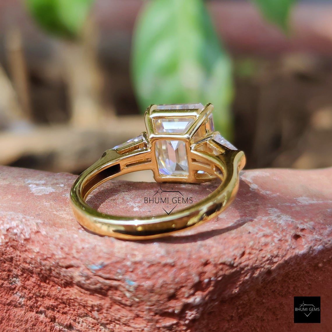 3CT Emerald Cut Moissanite Three Stone Engagement Ring - view 6