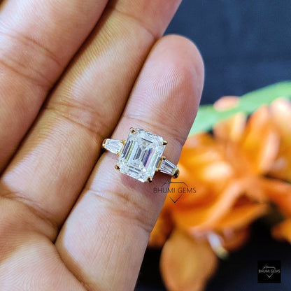 3CT Emerald Cut Moissanite Three Stone Engagement Ring - view 2