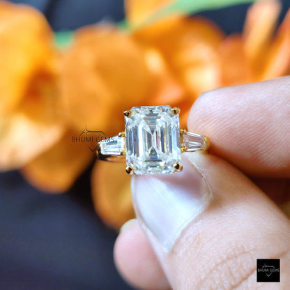 3CT Emerald Cut Moissanite Three Stone Engagement Ring - view 3