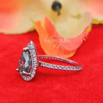 3CT Green Pear Cut VVS1 Moissanite Engagement Ring - view 5