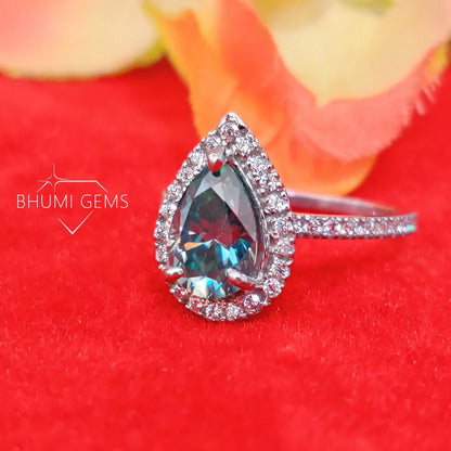 3CT Green Pear Cut VVS1 Moissanite Engagement Ring - view 3