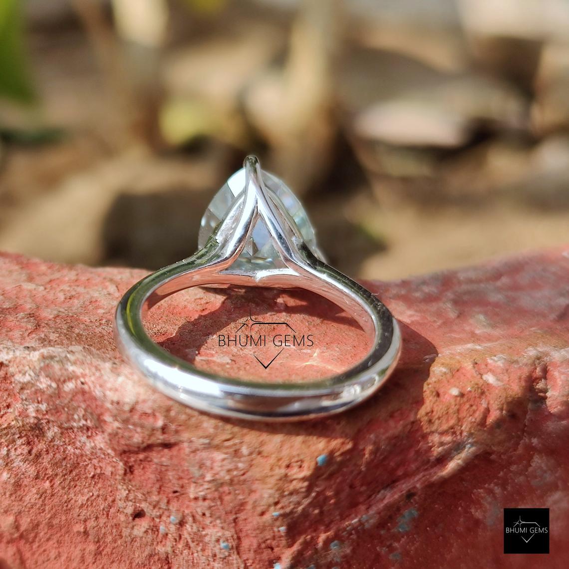 3CT Light Blue Trillion Solitaire Moissanite Ring | Engagement Ring | Claw Prongs | Solid White Gold Wedding Ring | Anniversary Gift For Her
