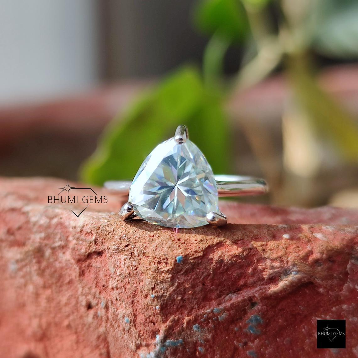 3CT Light Blue Trillion Solitaire Moissanite Ring | Engagement Ring | Claw Prongs | Solid White Gold Wedding Ring | Anniversary Gift For Her