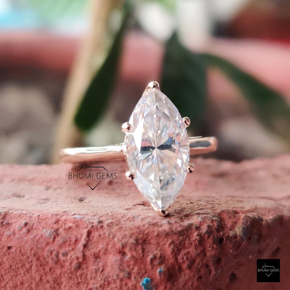 3 CT Marquise Cut Colorless Moissanite Ring - view 2