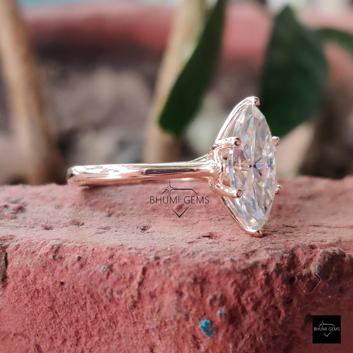 3 CT Marquise Cut Colorless Moissanite Ring - view 3