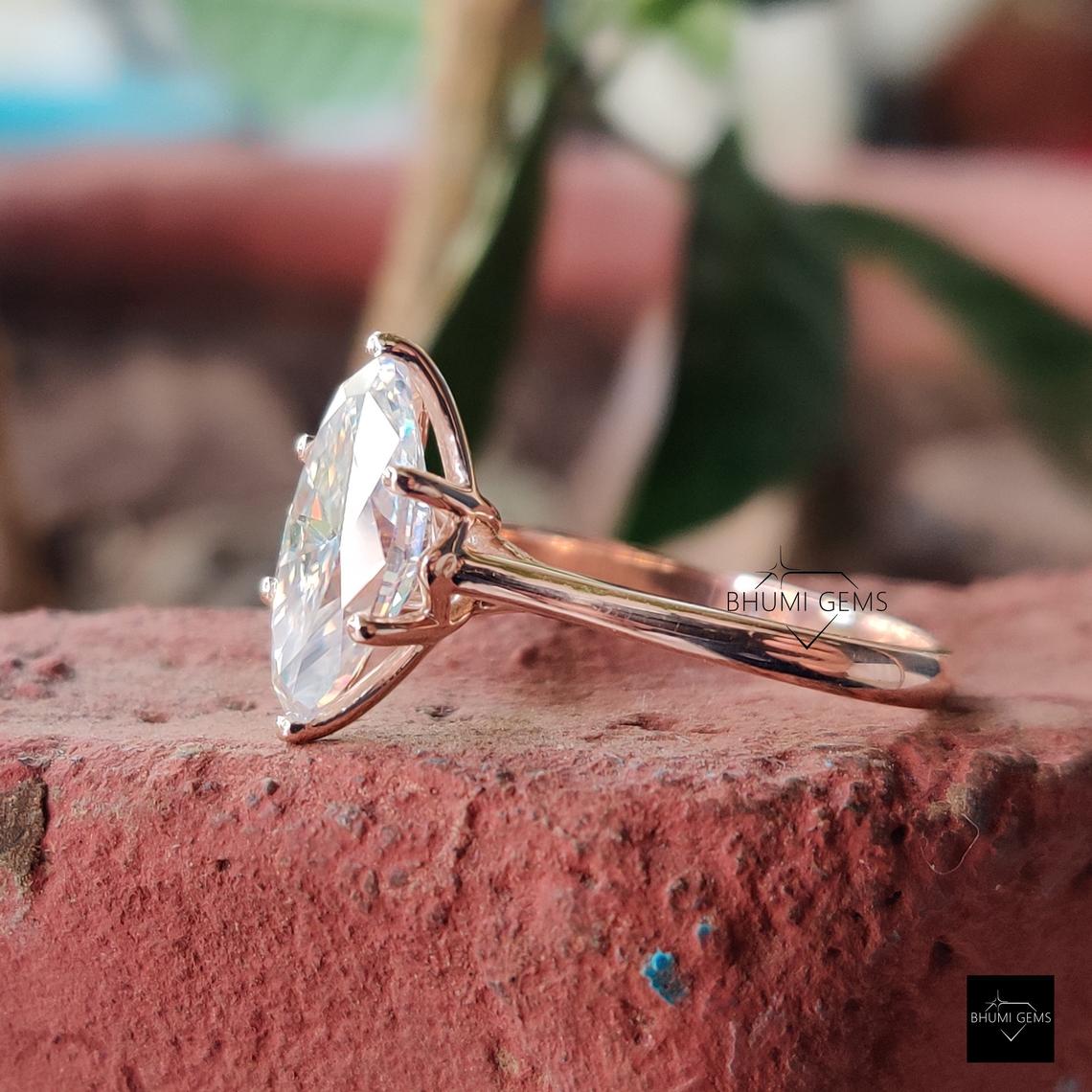 3 CT Marquise Cut Colorless Moissanite Ring - view 4