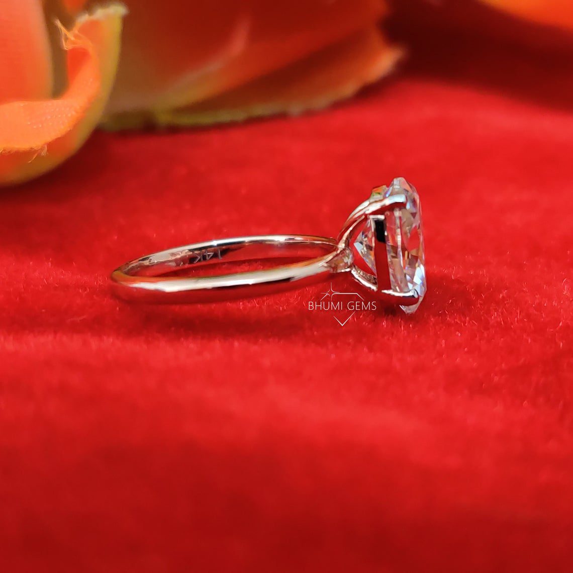 3CT Pear Colorless Solitaire Moissanite Ring, Engagement Ring, Claw Prongs Solid Rose Gold Wedding Ring, Perfect Anniversary Gift Bhumi Gems