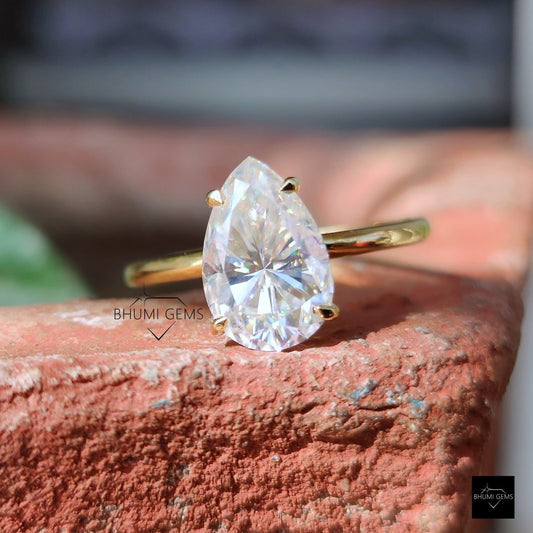 3CT Pear moissanite solitaire engagement ring | Bhumi Gems