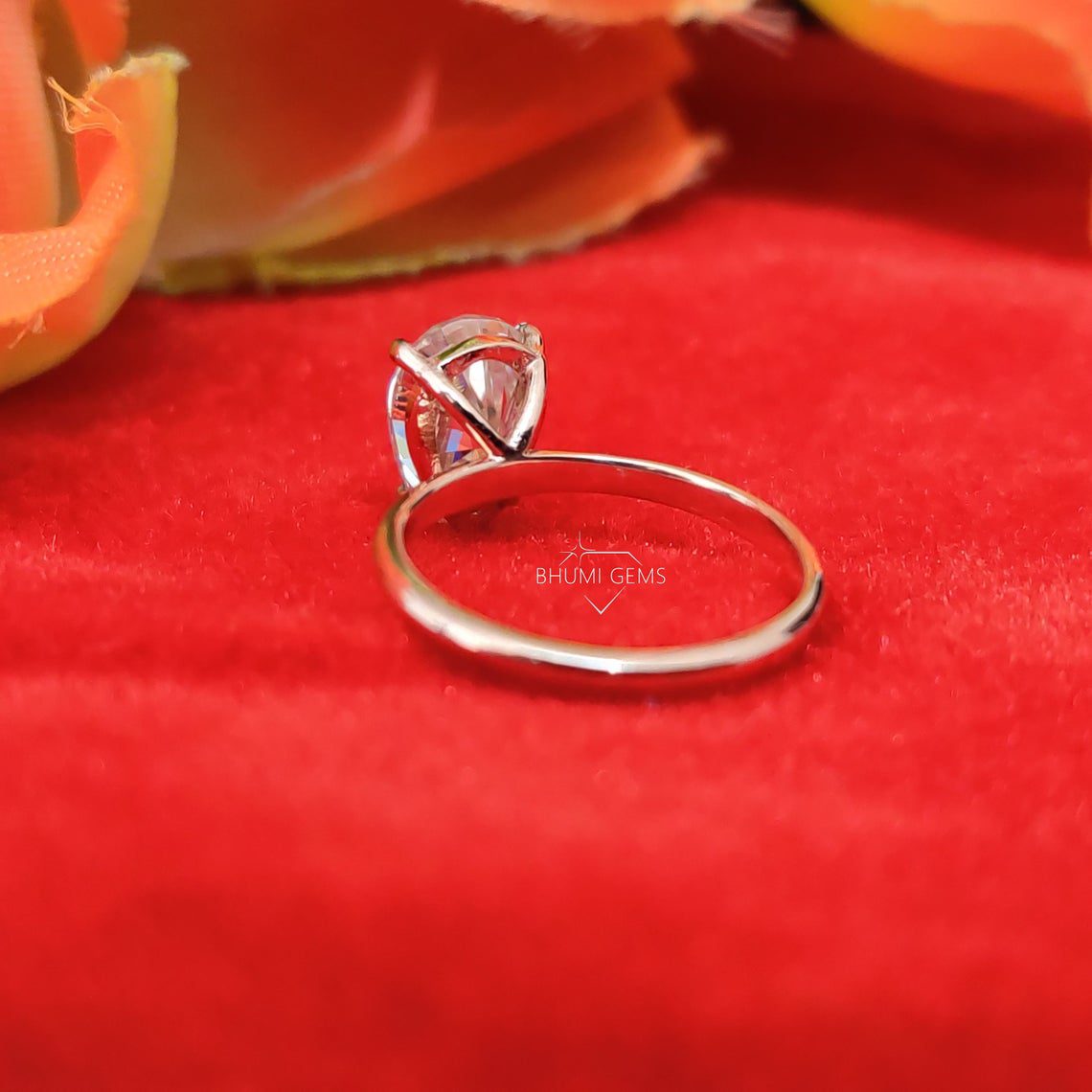 3CT Pear Colorless Solitaire Moissanite Ring, Engagement Ring, Claw Prongs Solid Rose Gold Wedding Ring, Perfect Anniversary Gift Bhumi Gems