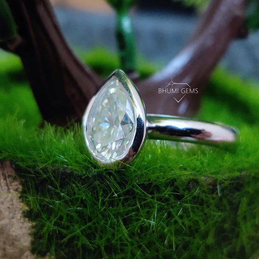 3CT Pear Cut Colorless Moissanite Engagement Ring - view 2