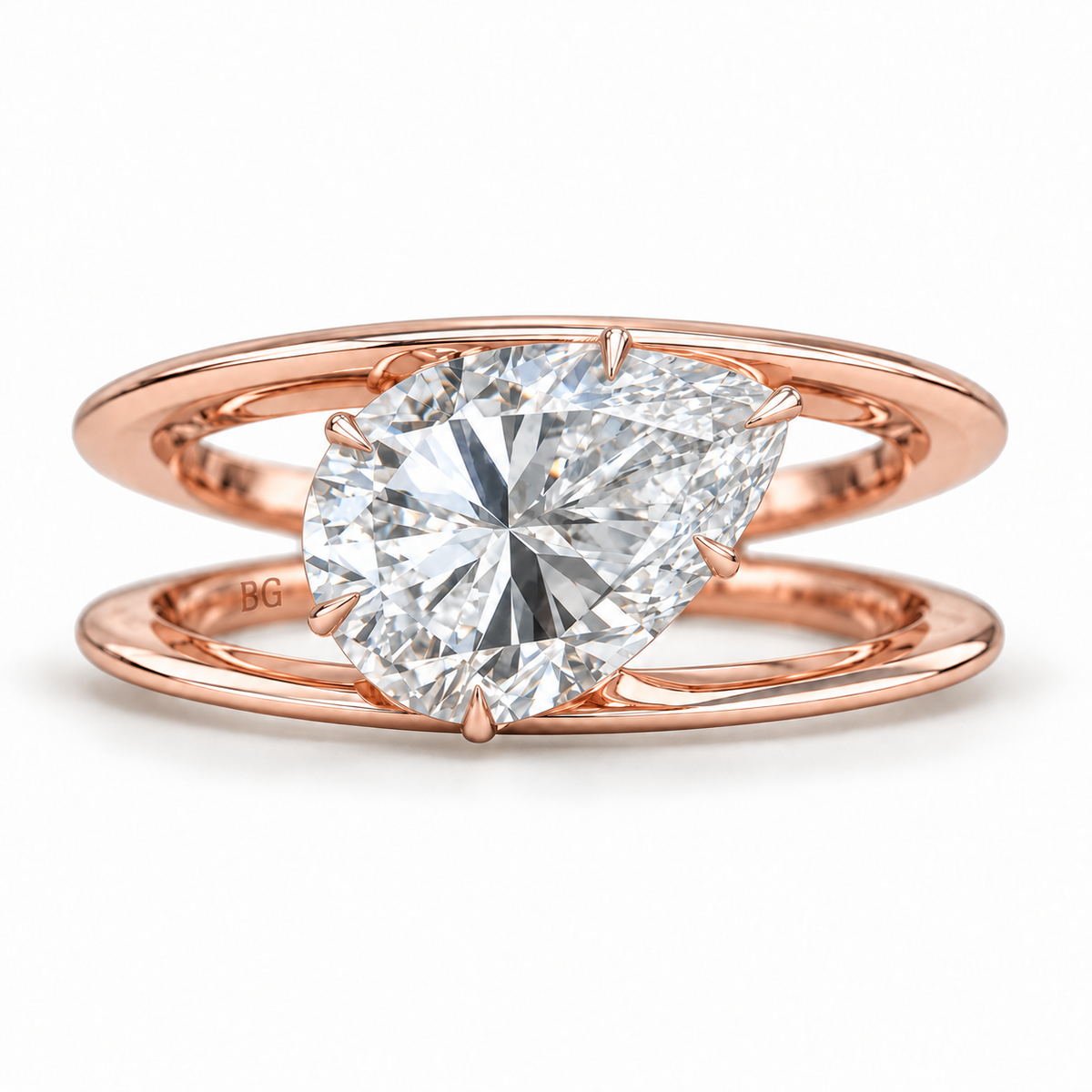 Pear Shaped Moissanite Engagement Ring - East-West Split Shank