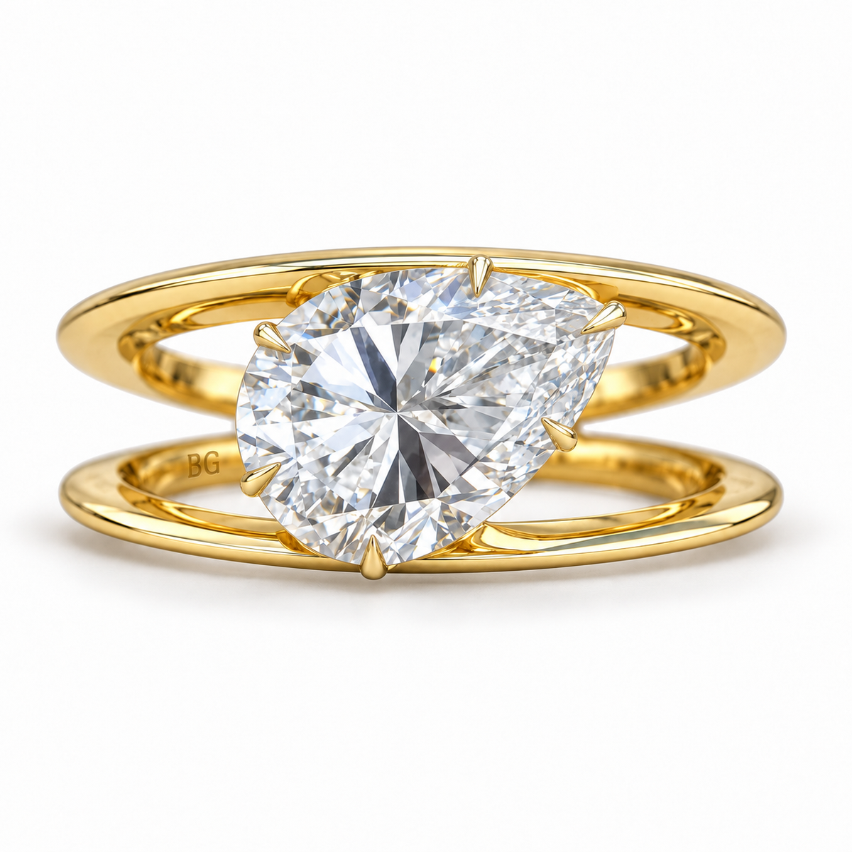 Pear Shaped Moissanite Engagement Ring - East-West Split Shank