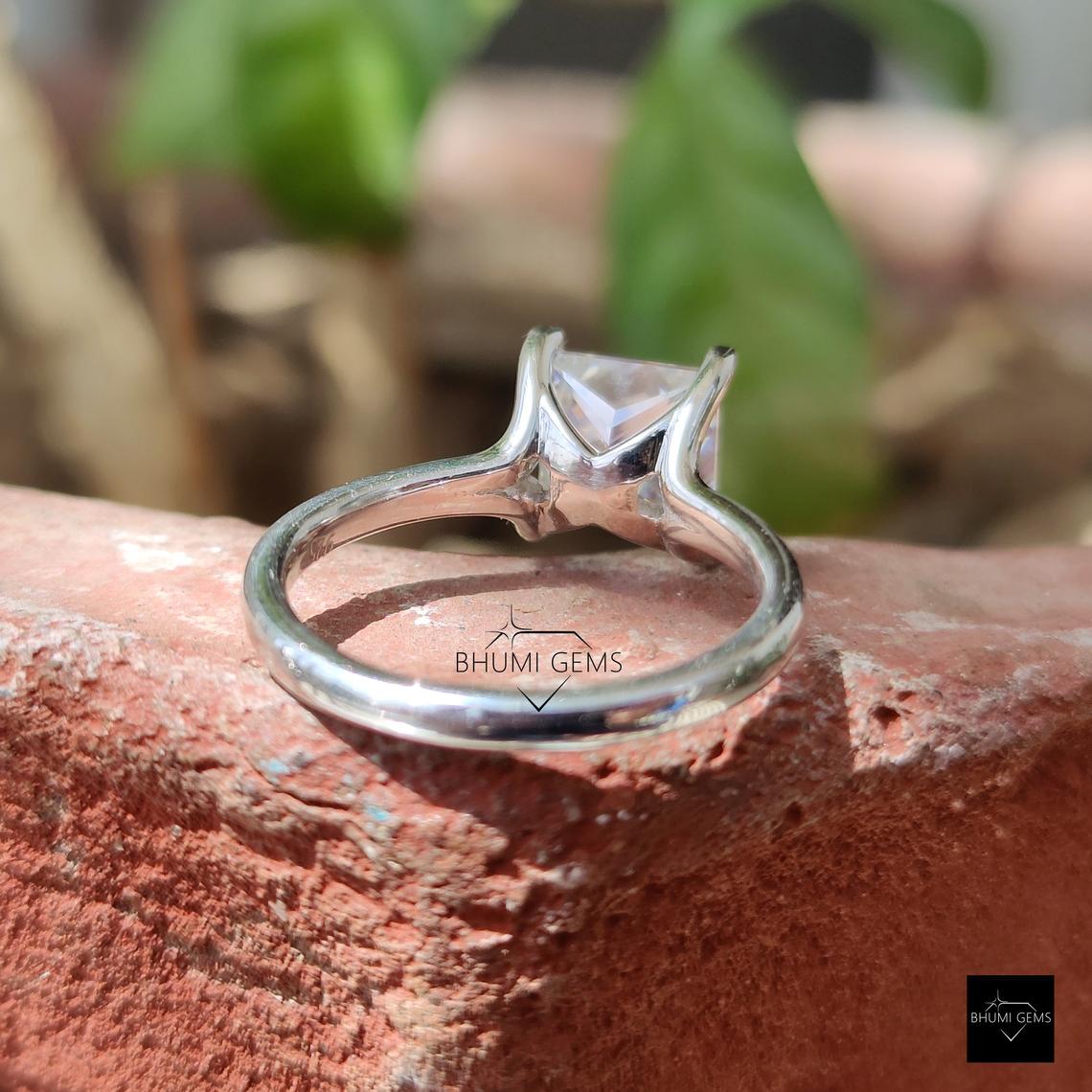 3CT Princess Cut Colorless Moissanite Solitaire Ring - view 3