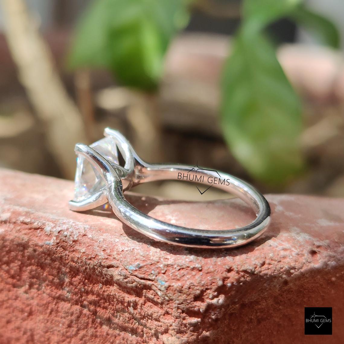 3CT Princess Cut Colorless Moissanite Solitaire Ring - view 5