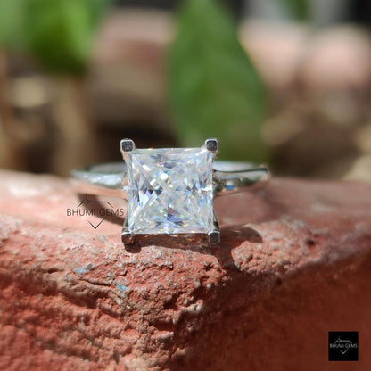 3CT Princess Cut Colorless Moissanite Solitaire Ring - view 4