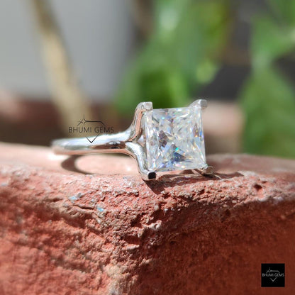 3CT Princess Cut Colorless Moissanite Solitaire Ring - view 2