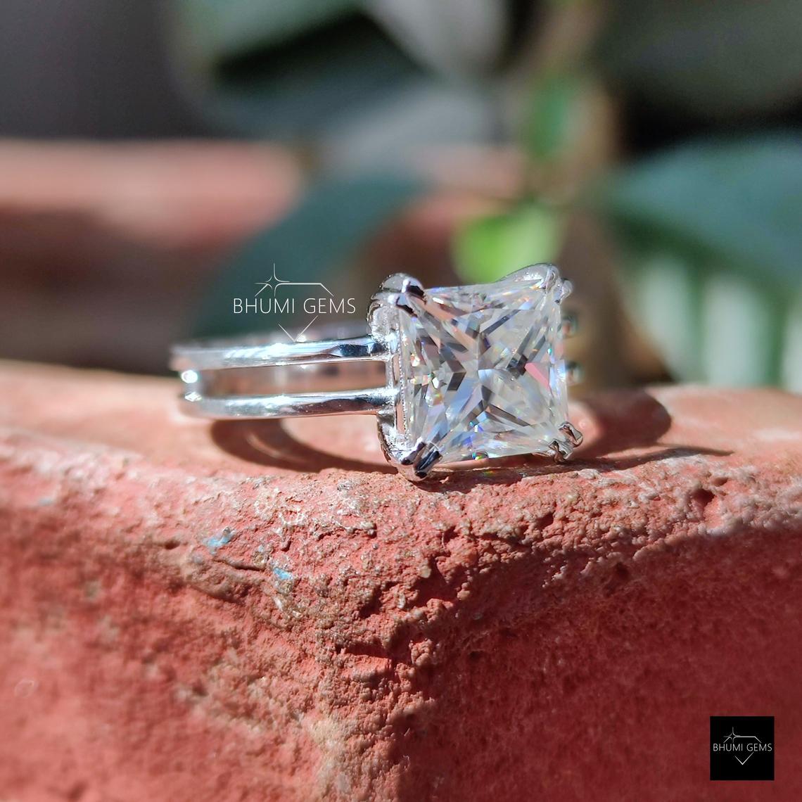 3 CT Princess Cut Solitaire Moissanite Engagement Ring - view 2