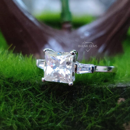 3CT Princess Cut Colorless Moissanite Engagement Ring - view 5