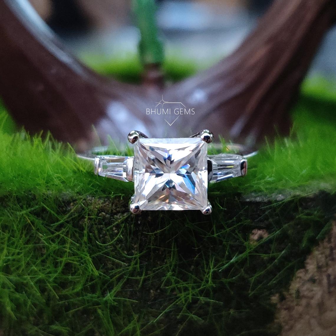 3CT Princess Cut Ring | Colorless Moissanite Bridal Set
