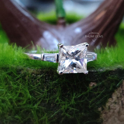3CT Princess Cut Colorless Moissanite Engagement Ring - view 2