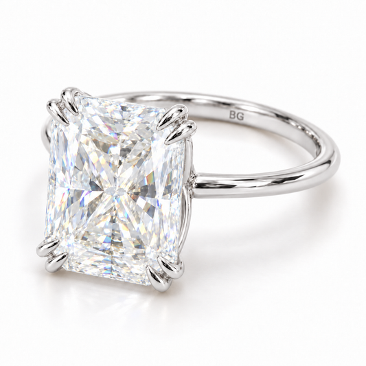 3 CT radiant cut moissanite double prong solitaire engagement ring in white gold